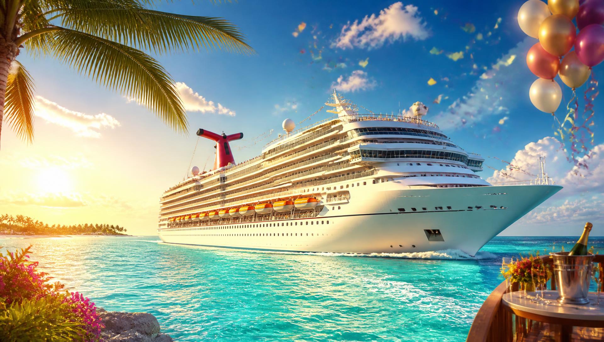 Carnival Paradise cruise ship sailing on turquoise Caribbean waters